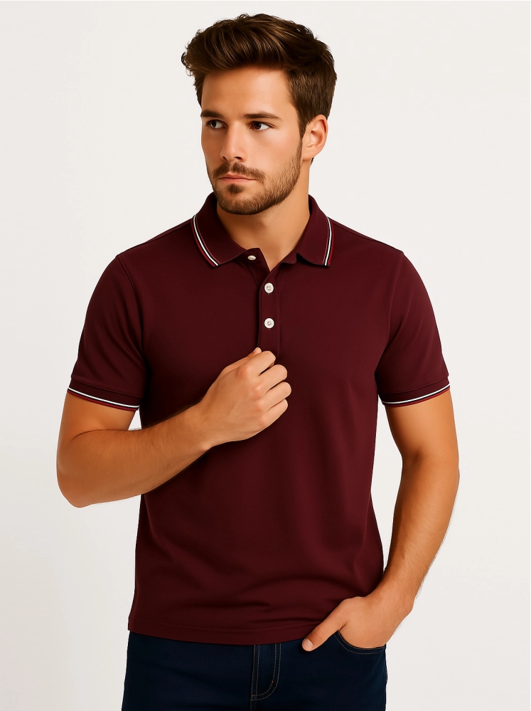 Maroon Polo T-shirts (Cooltex Tipping)