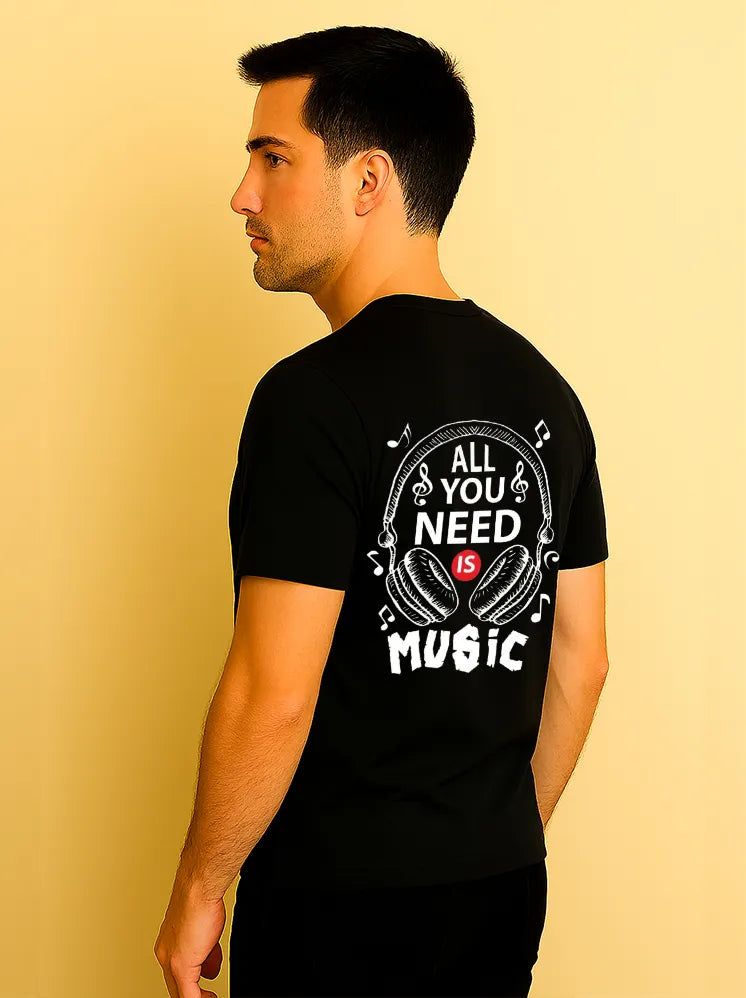 All You Need Is Music Round Neck T-shirts Black