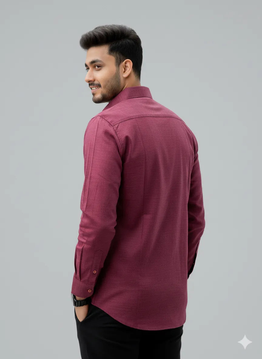 Maroon Slub Cotton Full-sleeve Casual Shirt