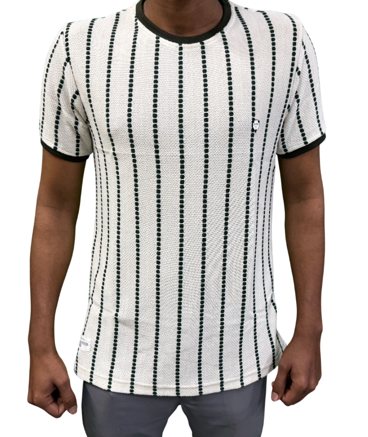 Men’s Premium Forest Green Striped Textured Knit T-Shirt