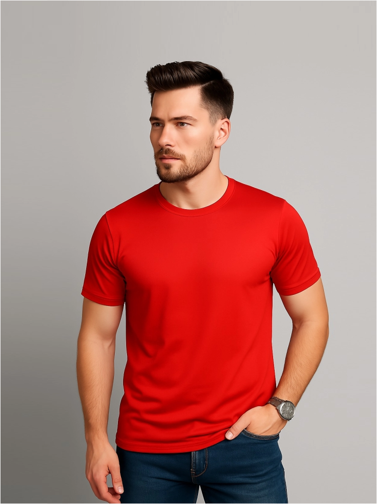 Polyester Red Plain T Shirts For Men